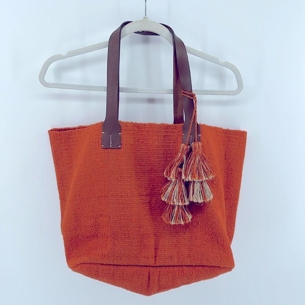 J. Jill Zinnia everyday jute leather handle tassel shoulder tote bag purse